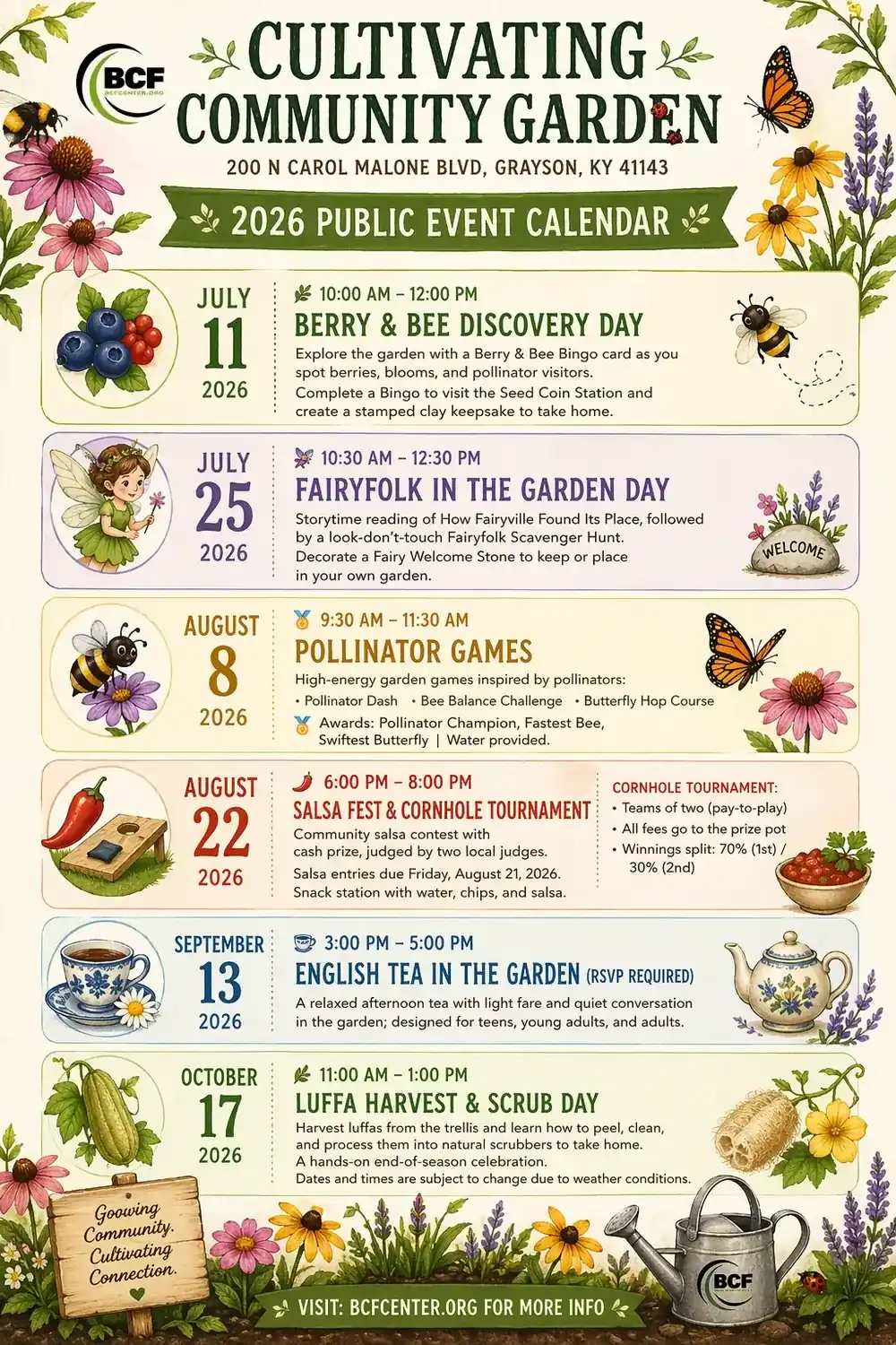 Cultivating Community Garden 2026 public event calendar